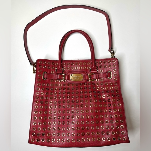 Michael Kors Women’s Leather Large Shoulder Tote Bag with Gold Studs - Picture 2 of 12